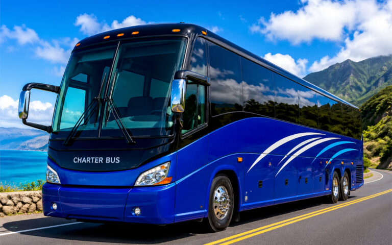 charter group bus on the road