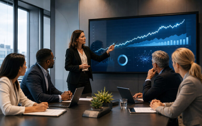 businesswoman presenting how to build long term wealth