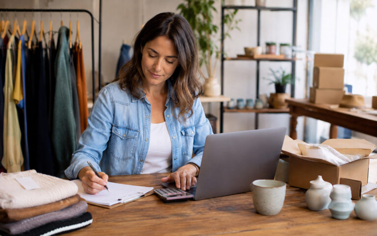 small business owner organizing expenses