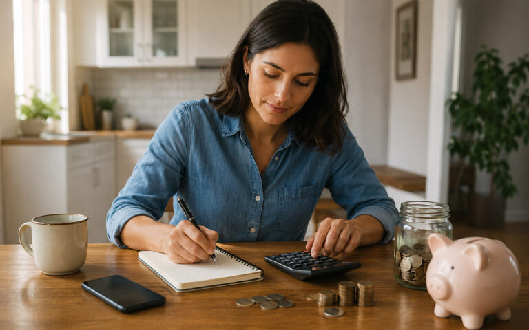 woman managing finances at home