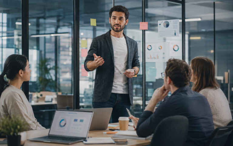 young entrepreneur presenting during meeting